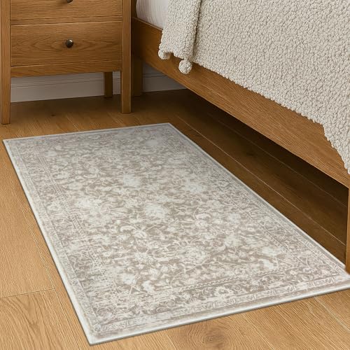 KILOCOCO Moroccan Small Area Rug 2x3 Entryway Rugs Printed Vintage Floral Washable Rug Non-Slip Kitchen Indoor Door Mat, Accent Throw Small Rugs for Laundry Room Bedroom Entrance, Beige - color: Beige/White, size: 2' x 3' (Rectangular)