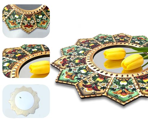15.7" Sunburst Mirror - Boho Wall Mirror with Moroccan Decor Style, Large Circular Wood & Acrylic, Decorative for Living Room, Gallery Wall - color: Yellow