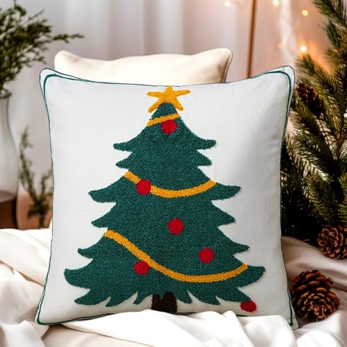 Adabana Christmas Tree Pillow Covers 18x18 Inch Farmhouse Tufted Star Winter Decorative Throw Pillow Cover Holiday Cushion Case Decor for Couch Living Room Sofa Bedroom(Green) - color: Christmas Tree:green