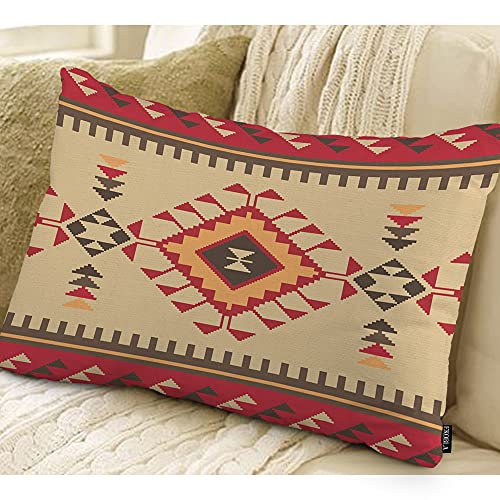 EKOBLA Vintage Ethnic Pattern Oblong Throw Pillow Covers Tribal Print American Aztec Boho Geometric Decorative Home Throw Cushion Cases for Couch Sofa Bedroom Cotton Linen 12x20 Inches - color: Multi-bs02, size: 20" x 12" (Pack of 1)