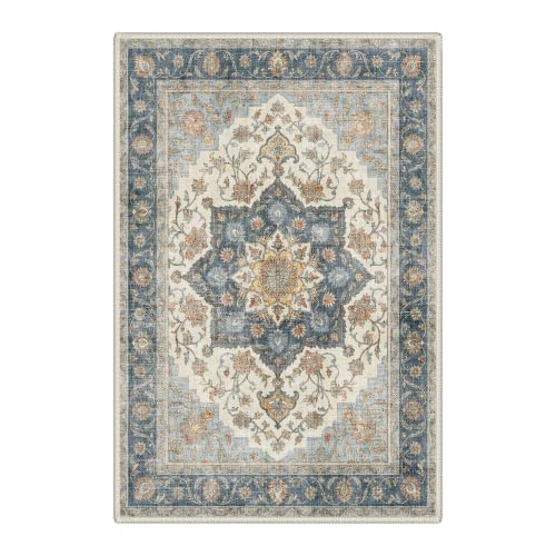 GENIMO Area Rug 2x3 Doormat, Machine Washable Low Pile Rugs, Small Retro Entryway Mat for Entrance, Hallway, Kitchen and Corridor, Vintage Blue Medallion - color: Vintage Blue Medallion, size: 2' x 3' (Rectangular)