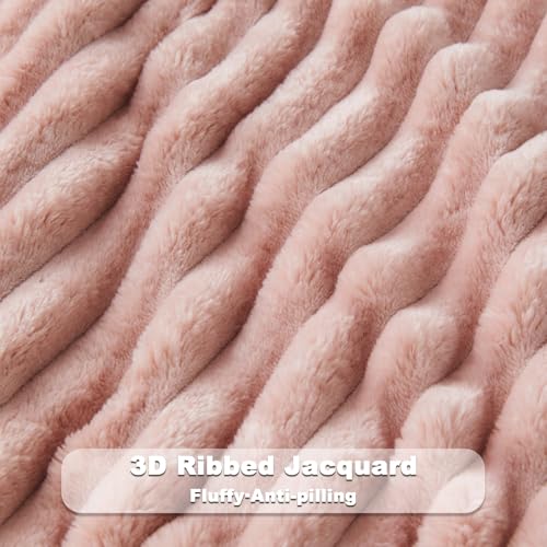 NEWCOSPLAY Super Soft King Blanket Pink Premium Silky Flannel Fleece 3D Ribbed Jacquard Lightweight Bed Blanket All Season Use (Pink Ribbed, King(90"x110")) - color: Pink Ribbed, size: King(90"x110")