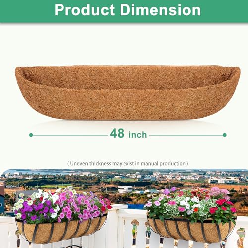 Y&M 48" Coco Liner for Window Box Deck Basket Planter Trough Coconut Fiber Liners, 2pcs Trough Coco Liner Pre-Formed Replacement - color: 2pcs 48in Arc