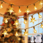 33Ft 80 LED Star String Lights,8 Modes Globe Fairy Lights Battery Operated with Remote&Timer,Waterproof Christmas Globe Lights for Indoor Outdoor Bedroom Garden Party Decor Warm White