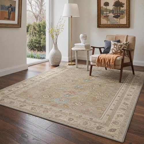 Bavni Kitchen Rug 2x5 Runner Rugs for Hallways Entryway, Washable Vintage Vintage Floral Carpet, Low Pile Lightweight Rug with Non Slip Backing, Warm Beige - color: Warm Beige, size: 2' x 5' (Rectangular)