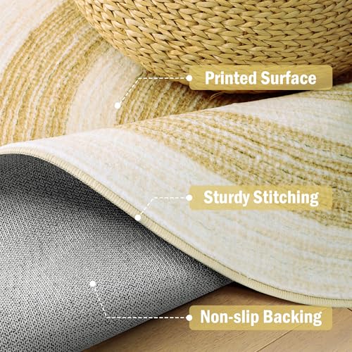 Carvapet 4 ft Round Washable Rug, Imitation Jute Low Pile Circle Carpet with Non Slip Rubber Backing, Foldable Stain Resistant Area Rug for Living Room Bedroom Office Bathroom - color: Sand, size: 4' (Round)