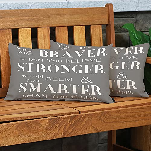 EKOBLA Inspirational Life Quotes Pillow Cases Throw Pillow Covers You are Braver Than You Believe Grey White Square Throw Waist Pillow Case Cushion Cases for Sofa Bedroom Living Room 12x20 Inches - color: Multi-bs03, size: 20" x 12" (Pack of 1)