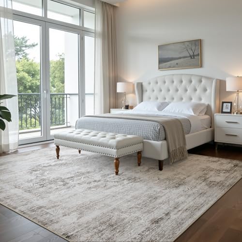 5'x7' Rugs for Living Room Bedroom, Washable Area Rugs, Pet & Kid Friendly Low Pile Carpet, Non-Shedding Non-Slip TPE Backing, Vintage Distressed Print Floor Mat for Bedroom Dining Room, Brown - color: Brown, size: 5x7