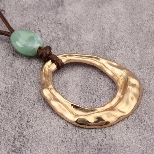 Leather Necklace for Women Long Boho Pendant Hippie Choker Necklace Bohemian Layered Leather Rope Wooden Jewelry Gifts - style: Bohemian Long Necklaces