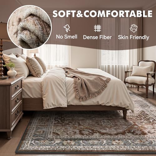 9x12 Area Rugs for Living Room Rug Brown Large Bedroom Rug Carpet Washable Neutral Vintage Dining Room Rugs for Under Table Soft Comfortable Non Slip - color: Brown Multi, size: 9' X 12' (Rectangular)