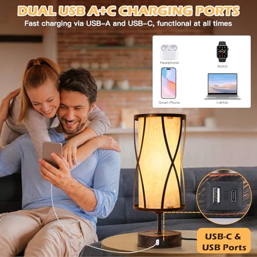 Distressed Table Lamps for Living Room, 3 Way Dimmable Touch Lamps, Small Bedside Lamps with LED Bulbs, USB Ports C+A, Nightstand Lamp for Kids Room, Bedroom, Office (2 Pack Iron) - size: 2 Pack Iron