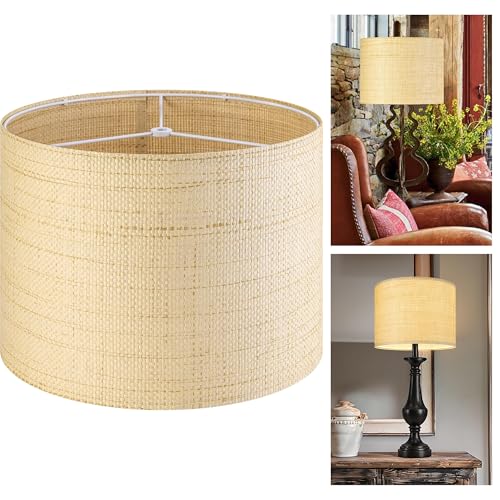 GO&SO Medium Drum Lamp Shades Woven Lampshades,13" Top x 13" Bottom x 10" High(Spider),Farmhouse Lampshades for Table Lamp & Bedside Lamps,Replacement Lamp Shade In Hand Crafted,Easy Assembly Required - color: Hand-woven fabric, size: 13*13*10IN-1PC