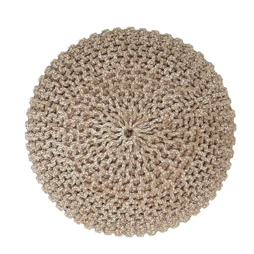 REDEARTH Round Pouf Ottoman - Hand Knitted Cable Boho Poof Home Décor Pouffe Circular Footrest for Living Room - Nursery - Bedroom - Lounge 100% Cotton (19.5"x19.5"x14") - Beige Ivory - color: Beige Ivory, size: 19.5"D x 19.5"W x 14"H