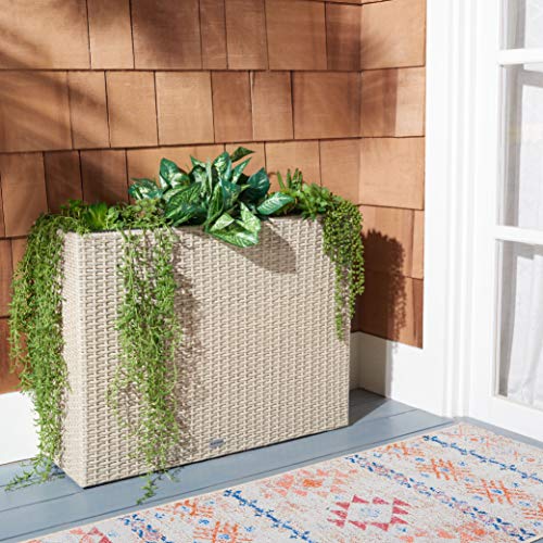 SAFAVIEH Outdoor - Rita Beige Wicker 3-Tier Plant Stand with Baskets, Vertical Flower Rack Planter Shelf for Patio, Balcony, Garden, 32.28"W x 11.02"D x 24.8"H (PAT7705B) - color: Beige