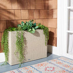 SAFAVIEH Outdoor - Rita Beige Wicker 3-Tier Plant Stand with Baskets, Vertical Flower Rack Planter Shelf for Patio, Balcony, Garden, 32.28"W x 11.02"D x 24.8"H (PAT7705B) - color: Beige