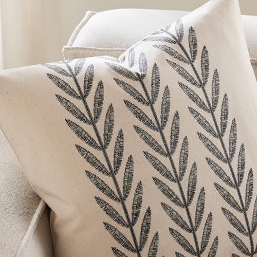 100% Cotton Farmhouse Leaves Lumbar Throw Pillow Covers Set of 2, 12x20 Inch Black Pastoral Decorative Print Cushion Covers for Sofa Bed Living Room Home Decor - color: Black, size: 20" x 12" (Pack of 2)