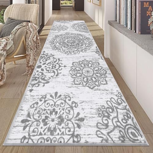 HEBE Hallway Runner Rug 2'8''x8' Washable Vintage Distressed Area Rugs Non Slip Laundry Rug Runner Boho Floor Carpet Runners for Hallways Entryway Laundry Room Kitchen Bathroom - color: Grey, size: 2'8" x 8' (Rectangular)