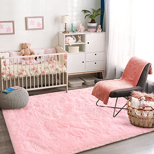 Jelymark Super Soft Shaggy Rug for Bedroom, 4x5.9 Feet Fluffy Carpet for Living Room, Fuzzy Indoor Plush Area Rug for Home Decor, Furry Floor Rugs for Dorm, Kids Nursery Rug for Girls, Pink - color: Baby Pink, size: 4' x 6' (Rectangular)