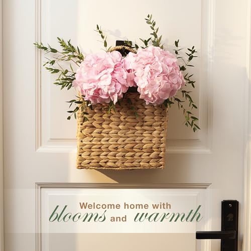 Set of 2 Wicker Hanging Basket for Organizing, Front Door, Mail, Flowers - Woven Wall Baskets for Storage - color: Natural (Water Hyacinth)