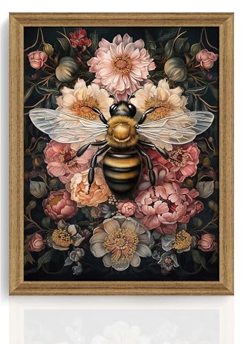 ICHZUMW Dark Cottagecore Room Decor, William Morris Bee Floral Print, Boho Witchy Mystical Home Decor, Goblincore Botanical Wall Art, Dark Academia Canvas for Bathroom Bedroom, 8x10in - color: Bee, size: 10"L x 8"W