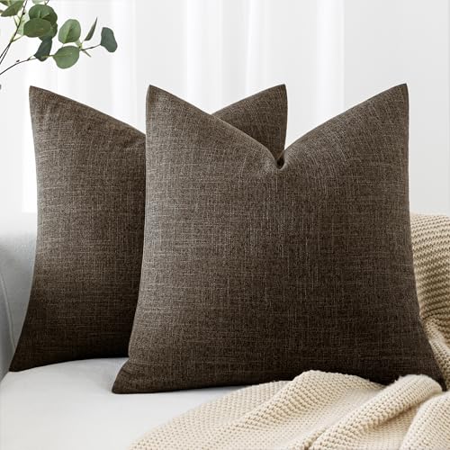 MIULEE Pack of 2 Decorative Linen Burlap Pillow Covers Farmhouse Boho Accent Pillowcases Home Decor for Couch Sofa Bedroom Living Room 18x18 Inch Dark Brown - color: Dark Brown, size: 18" x 18" (Pack of 2)