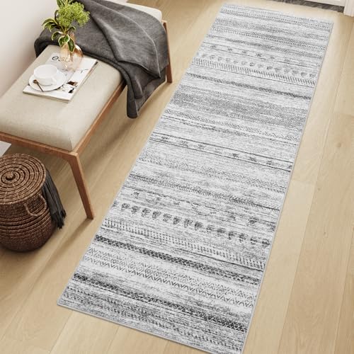 2x6 Runner Rug Machine Washable Non Slip Area Rug Distressed Neutral Moroccan Boho Rug Ultra Soft Floor Runners for Hallways for Entryway Laundry Room Kitchen, Black - color: Black, size: 2' x 6' (Runner)
