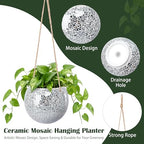 Hanging Planter Mosaic Garden Pot Small Flower Pot for Indoor Plant Disco Ball Hanging Planter with Drainage Sliver - color: Silver