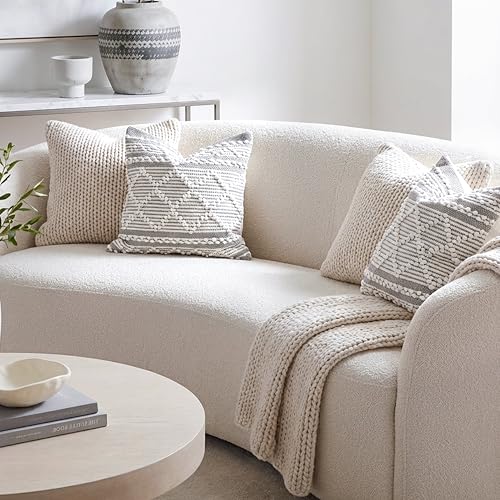 BlissBlush Gray White Decorative Throw Pillow Cover 20X20, Boho Accent Pillow for Couch, Square Modern Farmhouse Pillowcase for Living Room Couch Sofa Cushion Home Décor (Pack of 1) - color: Gray White, size: 20" x 20" (Pack of 1)