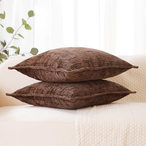 HPUK Fall Chenille Soft Throw Pillow Covers 18x18 Set of 2, Accent Cushion Covers for Living Room, Bedroom, Decorative Solid Color Pillow Covers for Couch, Sofa, Chair, Chocolate - color: Chenille-chocolate, size: 18" x 18" (Pack of 2)