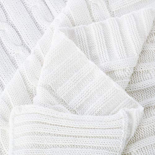 uxcell 100% Cotton Knitted Throw Blanket for Sofa and Couch Soft Lightweight Cable Knit Blanket Home Decors Blanket, White 50" x 60" - color: White, size: Throw (50" *60")