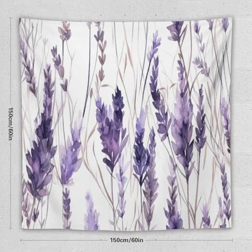 HZOHNAGO Lavender Flower Tapestry Watercolor Purple Floral Pattern Printed Wall Tapestry Wall Hanging for Bedroom Living Room Dorm 60" W x 60" H - color: Lavender-12, size: 60"L x 60"W