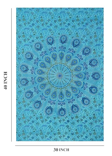 FURNISHFUL FINESSE Handmade Cotton Peacock Mandala Tapestry - Vibrant Turquoise Ombre Boho Wall Decor, Bohemian Hippie Room Hanging for Bedroom & Living Room - 30X40 Inches - color: Turquoise, size: 40"L x 30"W