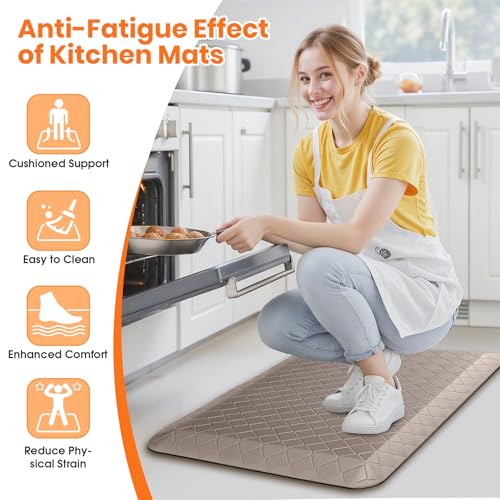 4/5 Inch Extra Thick Kitchen Mats for Floor,Non Slip Anti Fatigue Kitchen Rugs,Waterproof Stain Resistant Sink Mat,Cushioned Standing and Comfort Mats for Office (17"x24" Khaki) - color: Khaki, size: 24"L x 17"W x 0.8"Th