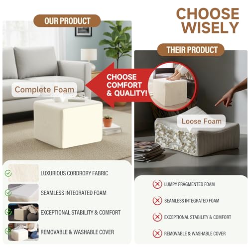 Tiita Square Stuffed Pouf Ottoman, Plush Poufs with Foam Chunk Filling, Foot Rest Stool for Living Room, Cream - color: Square Cream