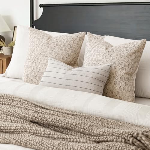 Foindtower Set of 2 Decorative Vintage Floral Print Throw Pillow Covers Neutral Modern Farmhouse Cushion Covers Boho Home Decor for Sofa Couch Chair Bedroom Living Room,20×20 Inch,Ivory Beige - color: Biscotti Beige, size: 20" x 20" (Pack of 2)