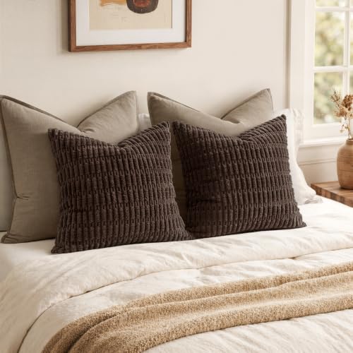 MIULEE Pack of 2 Corduroy Decorative Throw Pillow Covers 16x16 Inch Soft Boho Striped Pillow Covers Modern Farmhouse Home Decor for Sofa Living Room Couch Bed Dark Brown - color: Dark Brown, size: 16" x 16" (Pack of 2)
