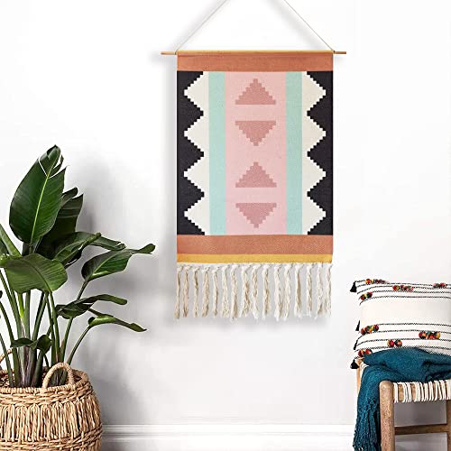 Macrame Woven Wall Tapestry Hanging Art, 20 x 34 Extra Large Boho Chic Bohemian Morocco Colorful Geometric Printed Tapestries Decor for Apartment Dorm Kids Living Room Bedroom Door Entrance (Wave)