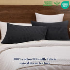 PHF 100% Cotton Waffle Pillow Shams Standard Size, 2 Pack 20" x 26" Soft Skin-Friendly Pillowcases, No Filling, Aesthetic Woven and Breathable Waffle Weave Pillow Case Covers for Bed, Black - color: Black, size: 26" x 20" (Pack of 2)