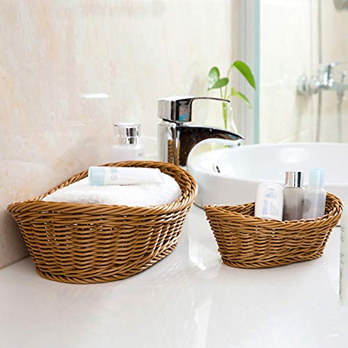 ANRUIDE 2 Pack Polyester Wicker Bread Basket Imitation Rattan Braid Basket Woven Table Food Fruit Vegetable Service Basket for Restaurant Service Display Home Outdoor Dining Room