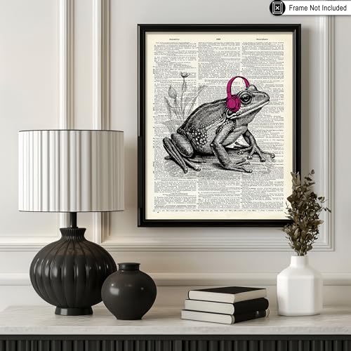 Poster Master Dictionary Poster - Retro Frog With Headphones Print - Frog Art - Music Artwork - Modern Design - Preppy Design - Trendy Decor - Funny Dorm or Living Room Decor - 8x10 UNFRAMED - color: Style-06, size: 8"L x 10"W