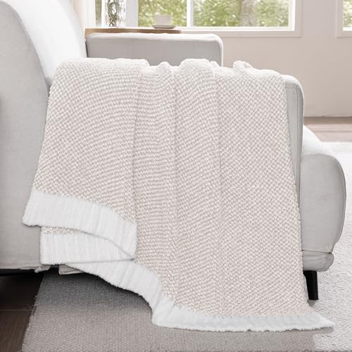 Exclusivo Mezcla Checkered Knit Throw Blanket, Ultra Soft and Warm Reversible Woven Blankets, Cozy Snuggly Throw for Couch Bed and Home Decor, Heather Camel, 50"x60" - color: Heather Camel, size: Throw (50"x60")