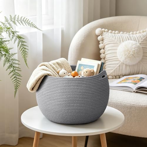 Goodpick Large Toy Storage for Kids, Woven Storage Basket for Nursery Living Room, Decorative Basket for Baby Boy Gifts, Gray, 15.7"D x 10.5"H - color: Gray, size: 15.7"D x 10.5"H