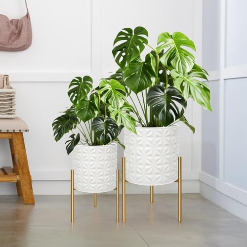 ARNIS Modern Planter Pots, Set of 2 Large Planters with Stand, Decorative Planters, Metal Pots with Drainage Holes for Living Room, Office, Garden or Balcony, 10.5 &12.25 Inch, Matte White - color: Frosted White, size: 10.5 &12.25