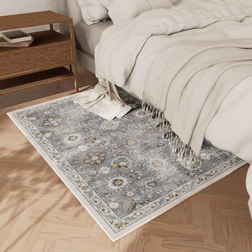 Machine Washable Small Rugs for Entryway: Door Mat Indoor Entrance 2x3 Boho Throw Rug Stain Resistant Non-Slip Low Pile Soft Carpets for Kitchen Front Door Indoor Entrance Entry Bedroom Nursery - color: Grey, size: 2' x 3' (Rectangular)