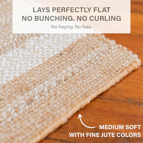 Homespice Reva Striped Area Rug 3x5' - Dense & Thick Premium Handwoven Jute Rug for Kitchen and Hallway, Lays Flat, Won't Fray or Shed, Natural Brown with White Stripes - color: Reva, size: 3' x 5' (Rectangular)
