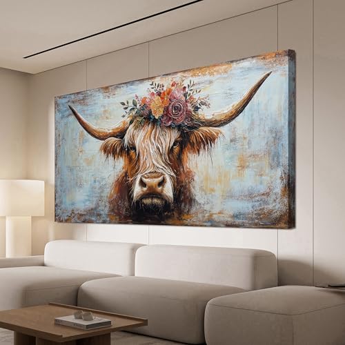 Canvas Wall Art Decor Wall Art Picutures for Living Room Artwork for Wall Decor Highland Cow Wall Art Prints Vintage Wall Art Decorations Art Work for Walls Home Bedroom Office Decor 20" X 40" - color: JYQ-N, size: 40"L x 20"W