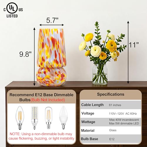 9.8 Inch Mushroom Table Lamp, UL Listed Dimmable Small Desk Bedside Lamp with Woven Beige Cord, Handcrafted Pattern, Murano Home Decor for Bedroom, Living Room, Pastel Confetti, No Bulb Included - color: Pastel Confetti