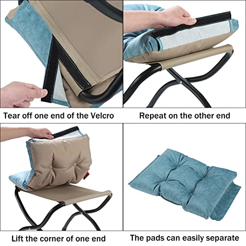 15" Foldable Foot Stool Ottoman with Metal Frame - Washable Blue Upholstered Indoor/Outdoor Footrest for Living Room, Bedroom, Patio - Space-Saving Compact Design - color: Blue