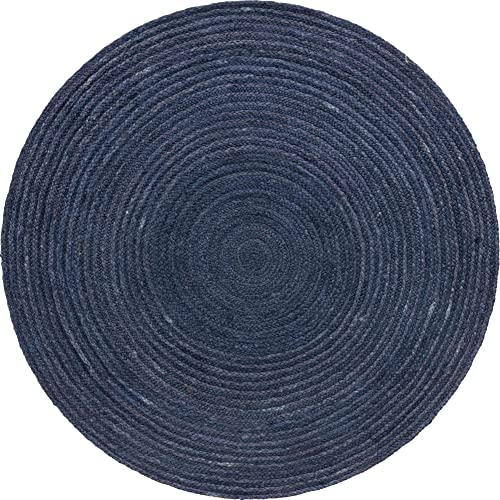 Unique Loom Braided Jute Collection Area Rug - Dhaka (5' 1" Round, Navy Blue) - color: Navy Blue, size: 5'1" (Round)