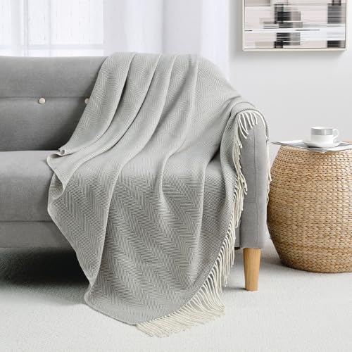 BOURINA Herringbone Throw Blanket,Soft Lightweight Cozy Throw for Bed Couch Decorative Blanket, Light Grey 50" x 60" - color: Light Grey, size: 50"x60"